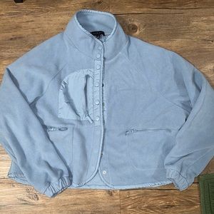 Cropped blue button up sweater